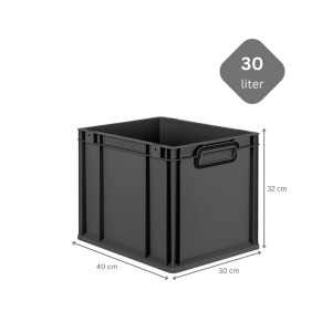 Schwarze PROREGAL Eurobox Nextgen, 30 Liter, mit Deckel. Aufbewahrungsbox für Lagerung und Transport.