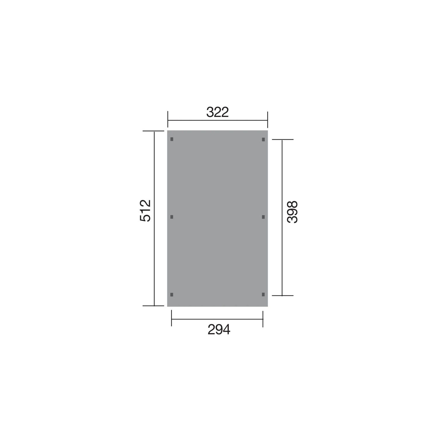Skizze Weka Flachdach-Carport 617, Maße: 322 x 512 cm, Pfosten 12x12 cm.