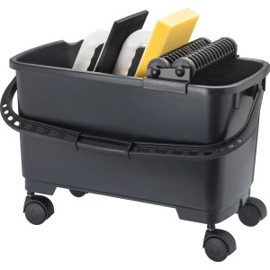 LUX Fliesenwasch-Set Comfort auf Rädern: Eimer mit Reibebrett und Rasterschwammbrett für Fliesenleger.