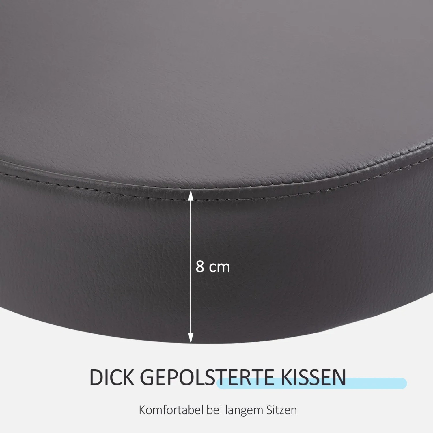 Detailaufnahme: Schwarzer, gepolsterter Sitz des HOMCOM Rollhockers, 8 cm dick.