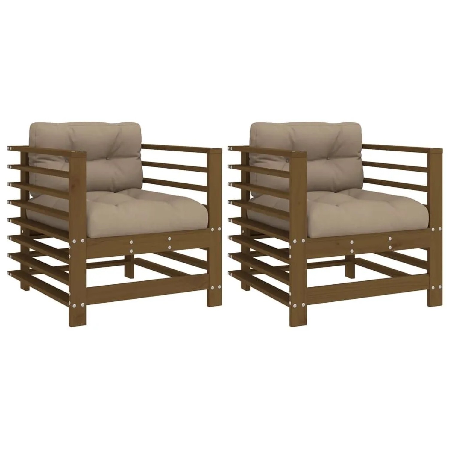vidaXL Gartenstühle mit Kissen 2 Stk Honigbraun Massivholz Kiefer 825677