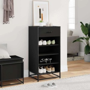 Schwarzes vidaXL Schuhregal (48x98 cm) aus Holzwerkstoff mit mehreren Fächern zur Schuhaufbewahrung.