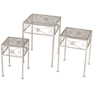 Boltze Tisch-Set Morio Beige, 3 Gartentische aus Eisen mit floralem Muster.