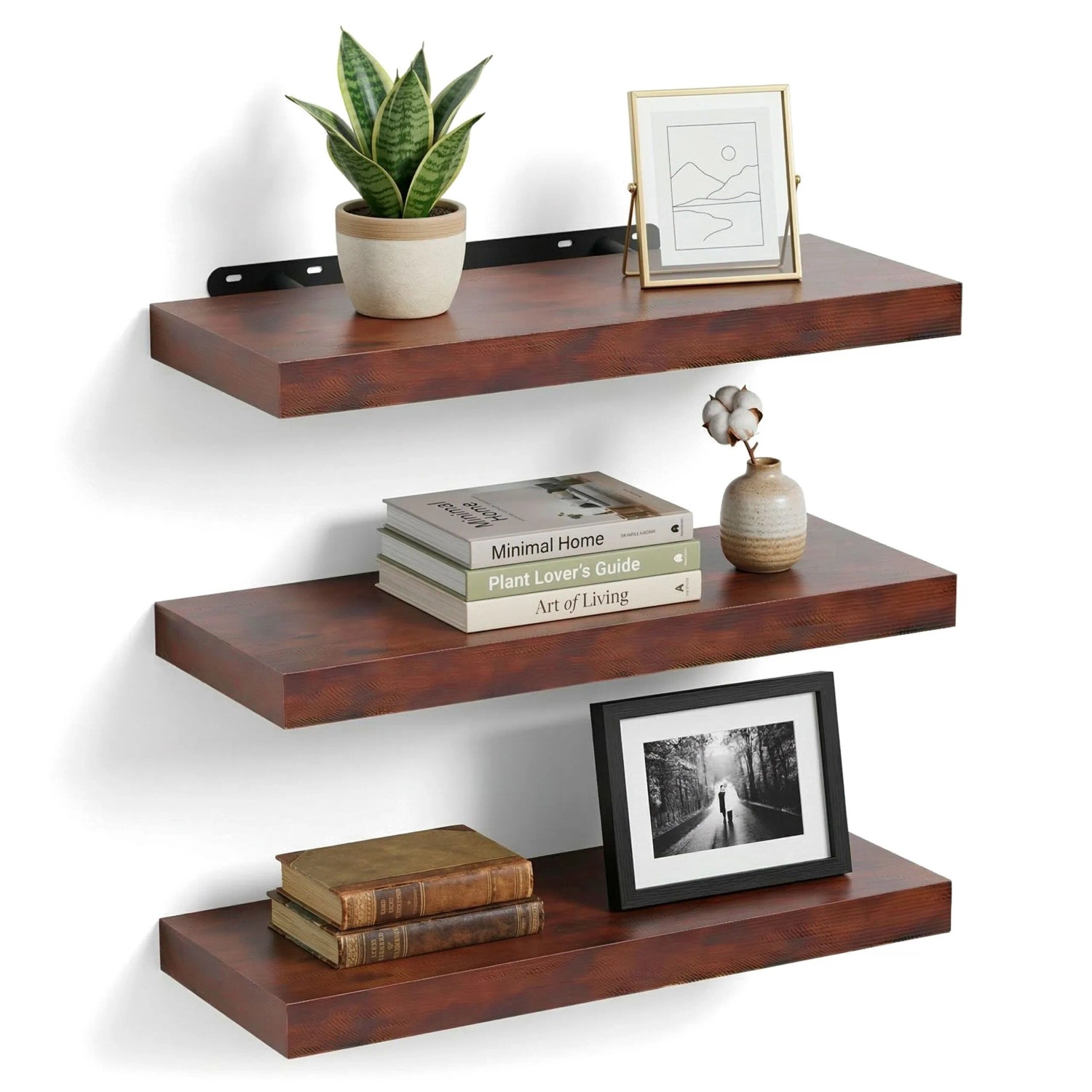 Relaxdays Wandregal MDF Eisen Industrial 3er Set 4 cm x 50 cm x 23 cm