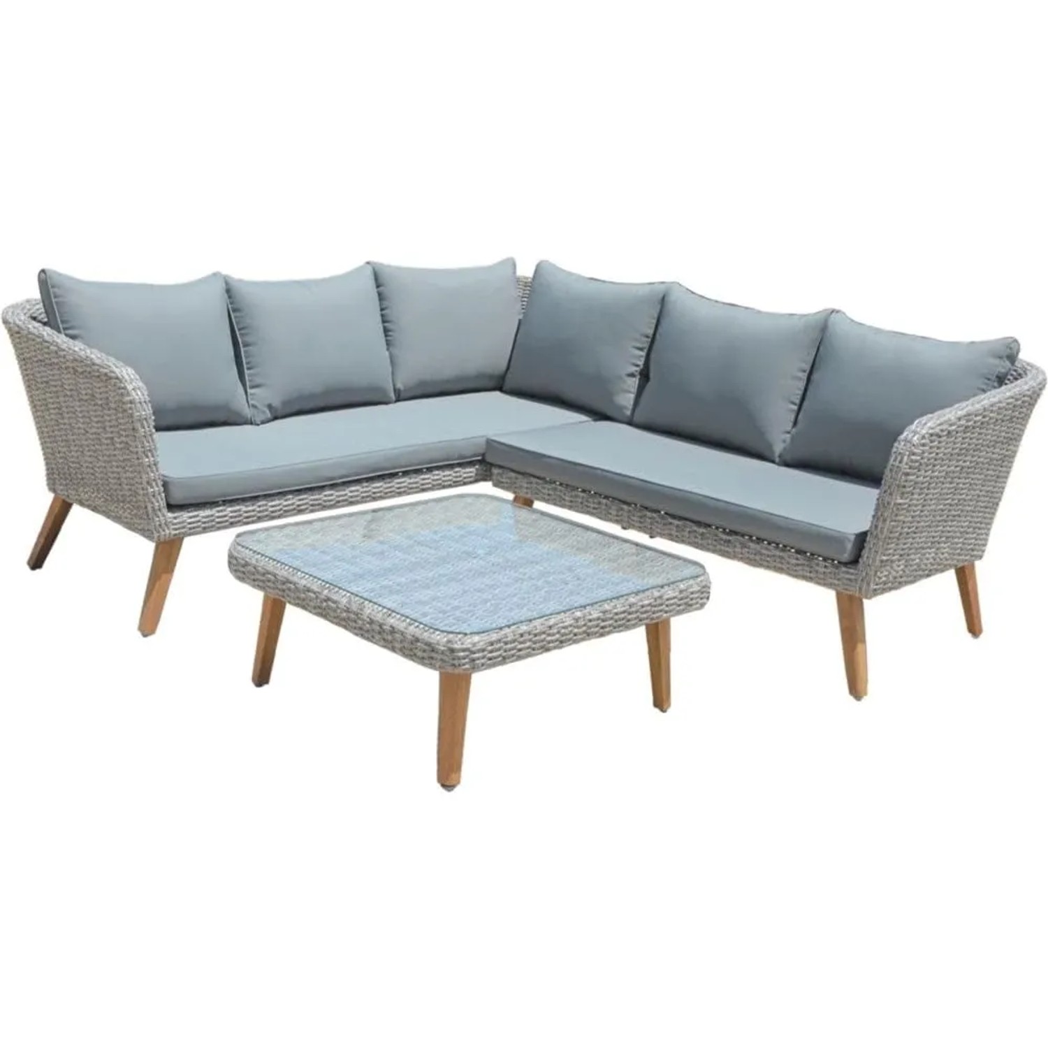 DELUKE Gartenloungeset DUBAI Grau Akazie Grau Gartenmöbel Set Garten Loungegruppe Lounge-Set Pool Loungegarnitur