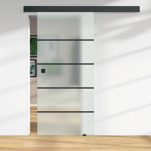Satinierte Glasschiebetür mit schwarzem Siebdruck, 2060x940 mm, für modernes Wohnen.