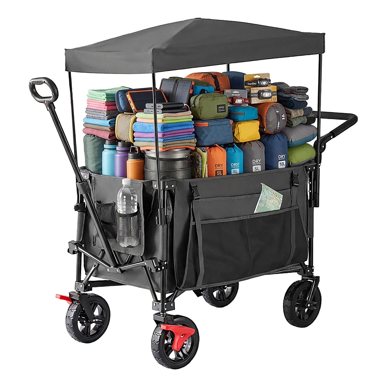 Relaxdays Bollerwagen Polyester Grau Faltbar mit Dach 131 cm x 54 cm x 97 cm