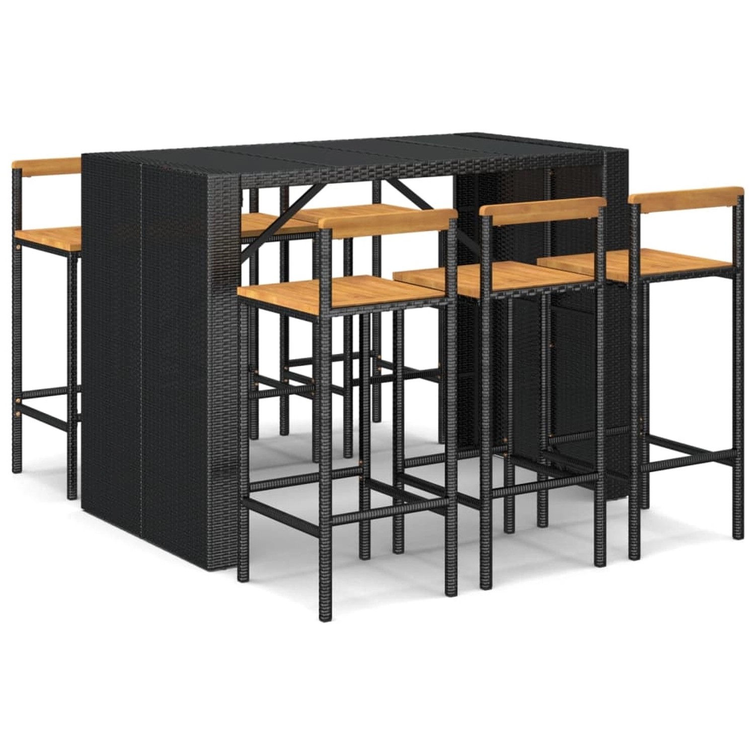 Vidaxl 7-tlg. Gartenbar-set Schwarz Poly Rattan & Massivholz Akazie günstig online kaufen