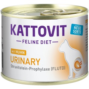 Kattovit Urinary Spezialfutter mit Huhn, 185g Dose für Katzen mit Struvitstein-Problemen.
