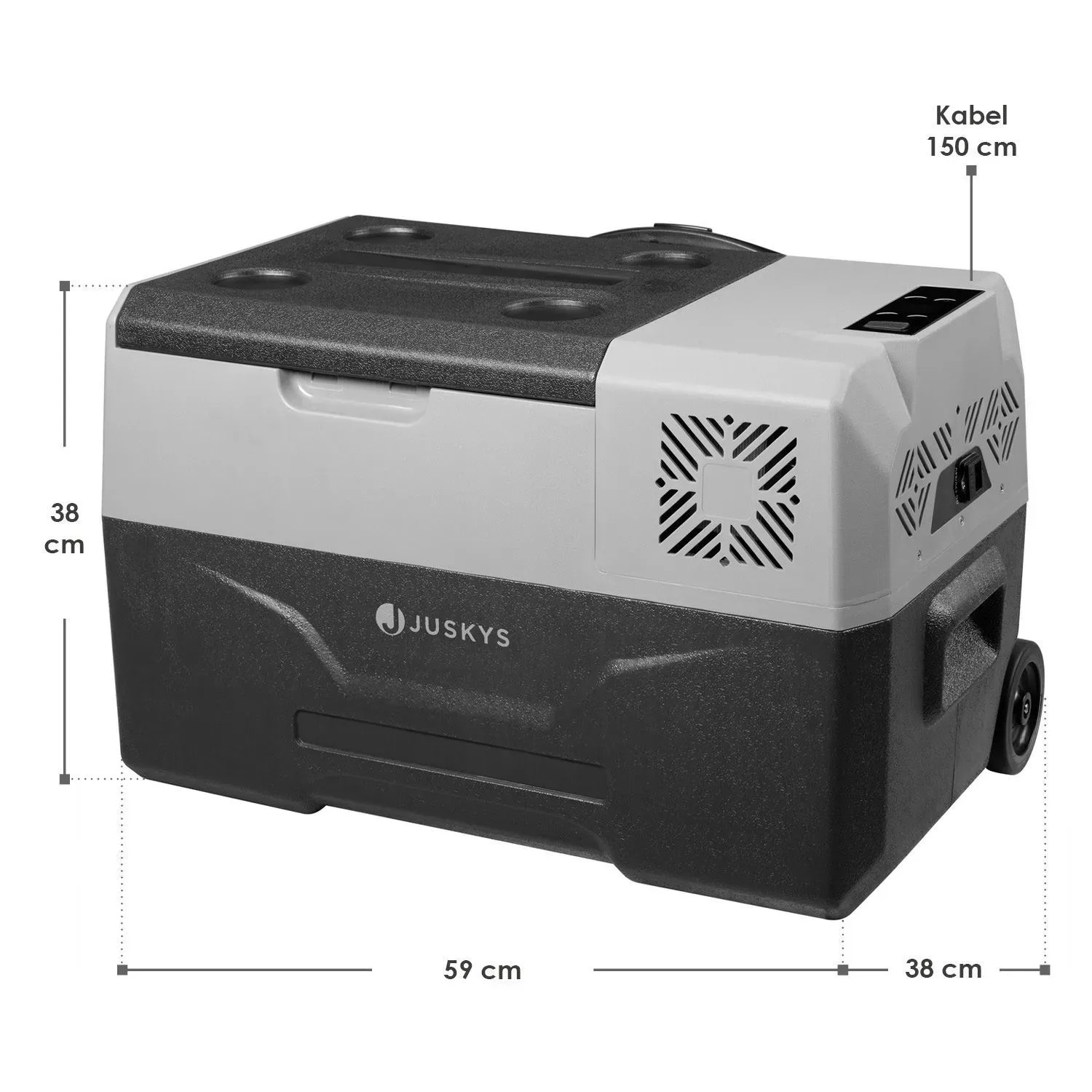 Juskys Kühlbox Yukon, 30 Liter, grau, mit Rollen und Teleskopgriff. Ideal für Camping und unterwegs.