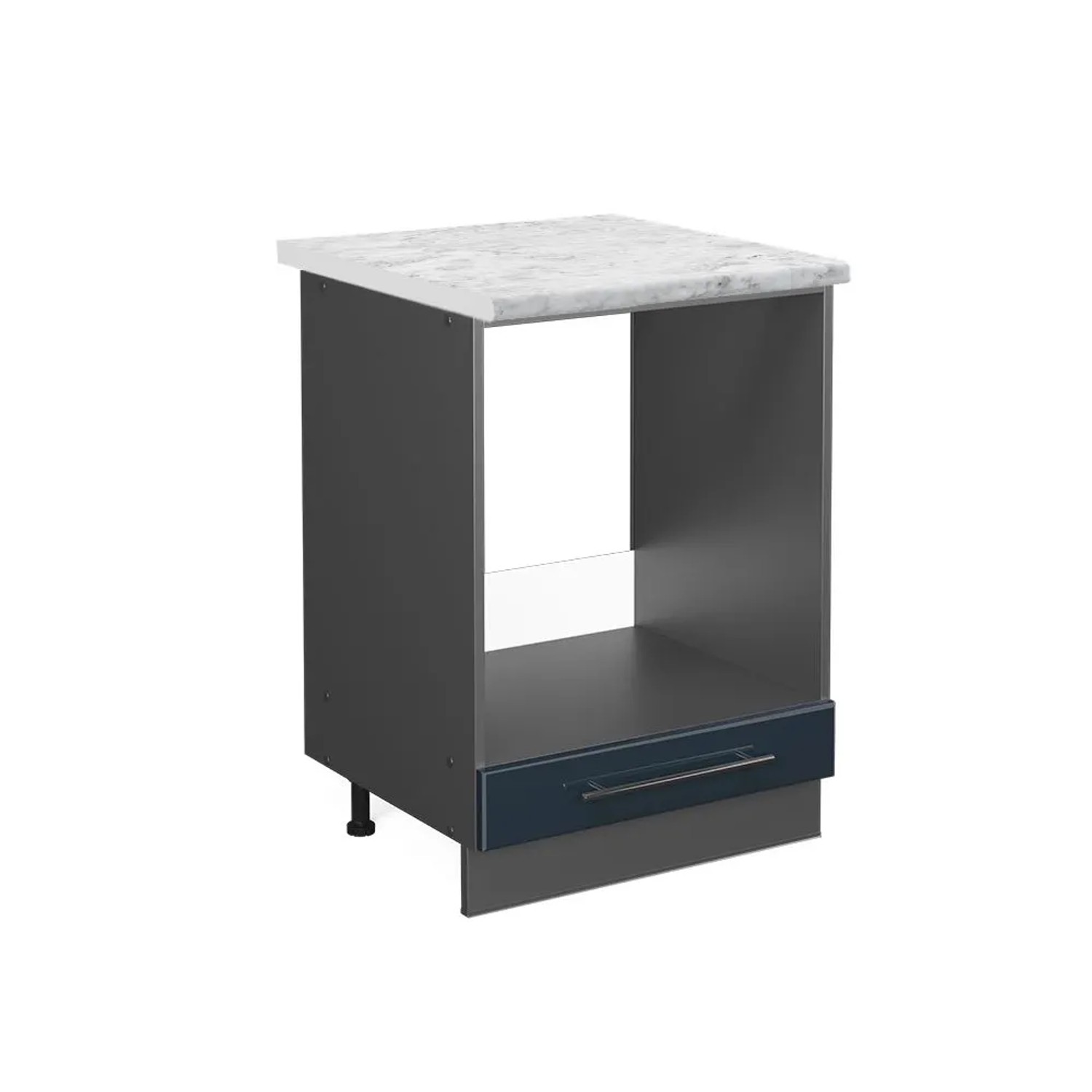 Vicco Herdumbauschrank Fame-Line DunkelBlau Hochglanz Anthrazit 60 cm AP Marmor