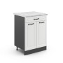 Vicco Küchenunterschrank R-Line, Landhausstil, Weiß/Anthrazit, 80 cm mit Marmor Arbeitsplatte.