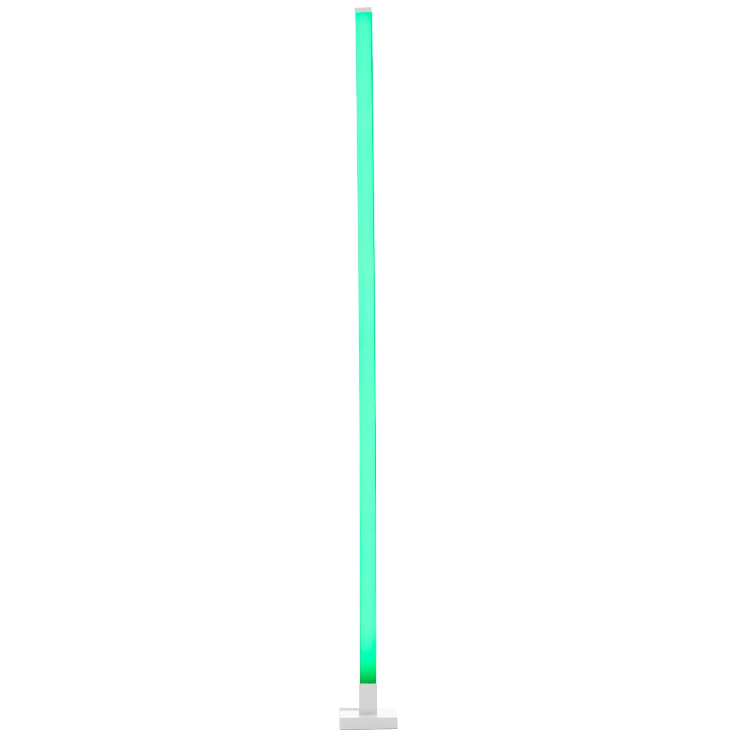 Weiße LED-Design-Stehlampe Neele mit RGB+CCT-Funktion, leuchtet grün.