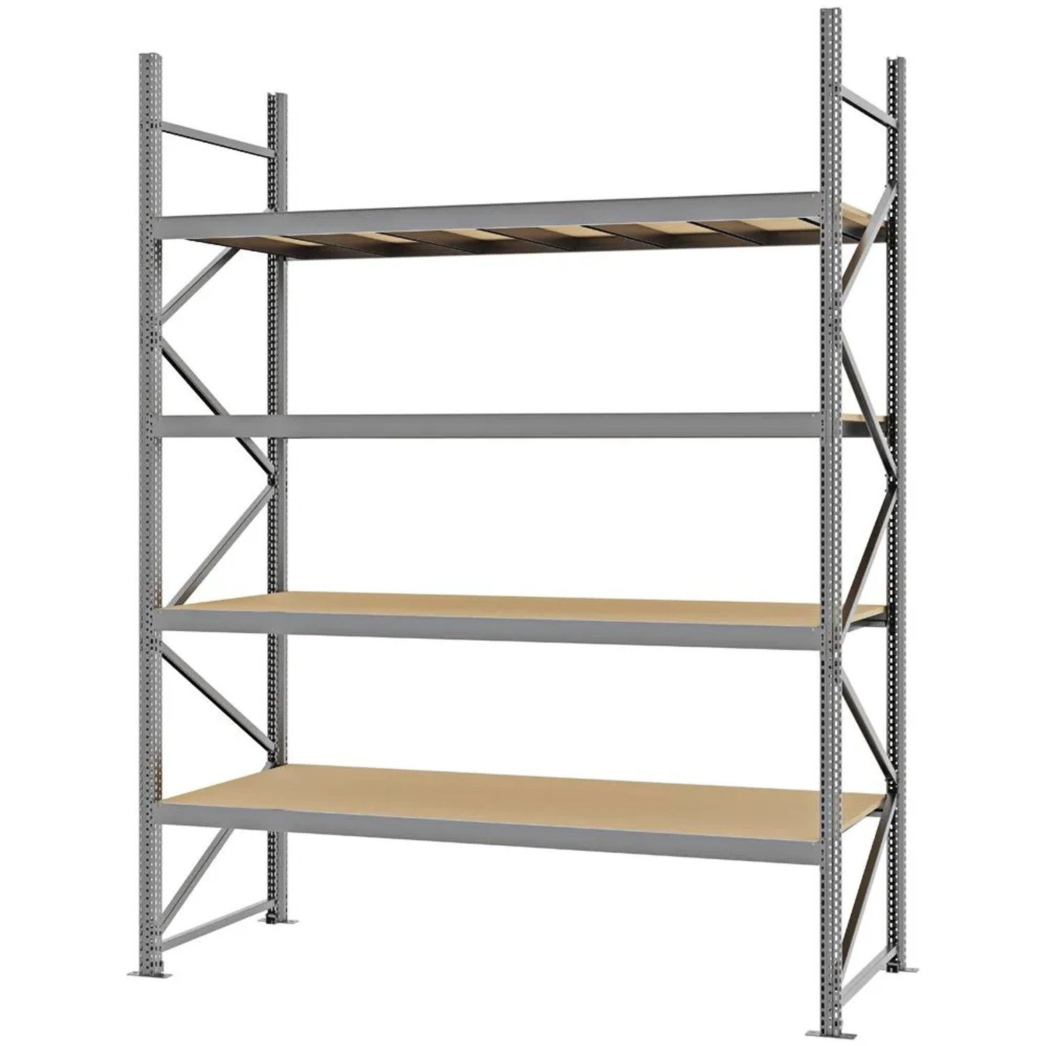 PROREGAL Weitspannregal Schraub-Stecksystem MAGNUS PRO Made In Germany Grundregal 300x225x80cm 4 Ebenen Spanplattenböden Fachlast 520kg Verzinkt