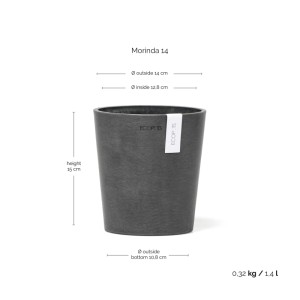 Ecopots Orchideentopf Morinda, dunkelgrau, 14 cm. Ideal für Orchideen und Kräuter, für Innen- und Außenbereich.
