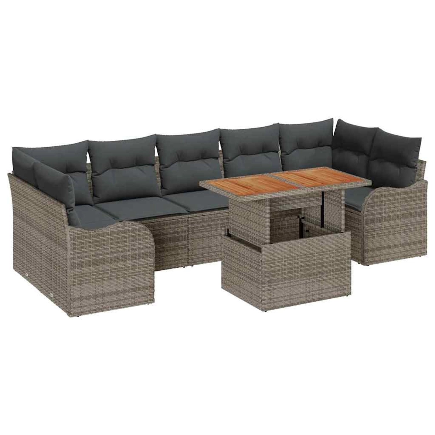 vidaXL Garten-Sofa-Set mit Speicher 8-Tlg Grau Poly Rattan 3358162 günstig online kaufen