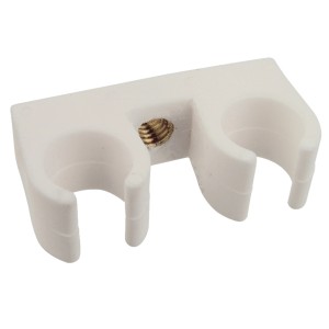 Weißer Kirchhoff Doppel-Rohrclip Ø 22 mm mit M6 Gewindehülse für HT-Rohre.