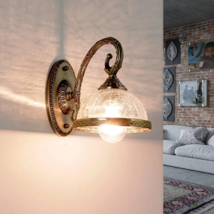 EASYLIGHT Wandleuchte Glas Metall E14 21 cm Hoch In Messing Jugendstil