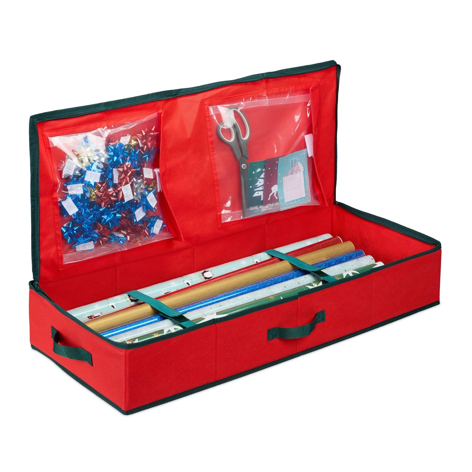 Relaxdays Geschenkpapier Aufbewahrungsbox Stoff Rot Staubgeschützt Platzsparend 81 cm x 35 cm x 14,5 cm 0,8 kg