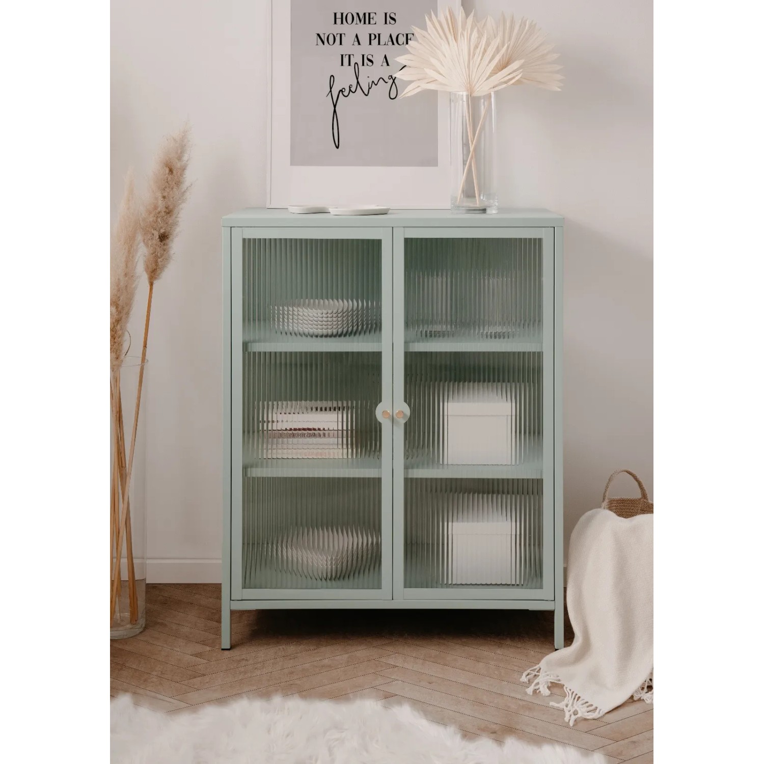 Furn.Design Vitrine Metall Mintgrün 80 x 102 cm 2-türig 3 Fächer Maram_8