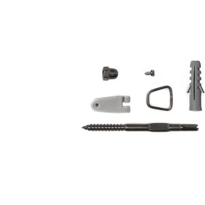 Peddy Shield Punktbefestigung für Dreiecksegel, grau, bestehend aus Schraube, Haken, Dübel und Zubehör.