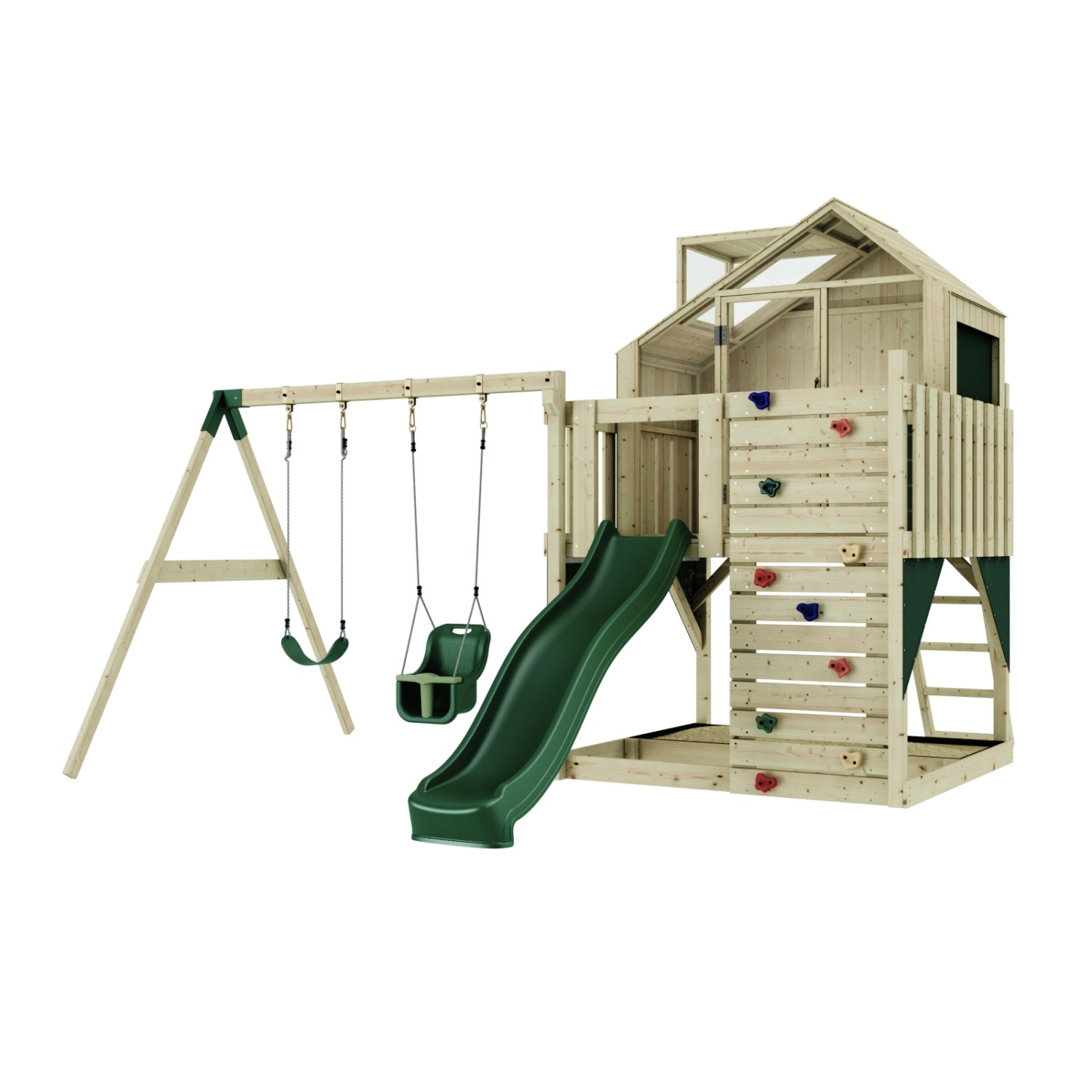 PolarPlay Spielturm Lasse Schaukel Babyschaukel Kletterwand Rutsche Grün günstig online kaufen