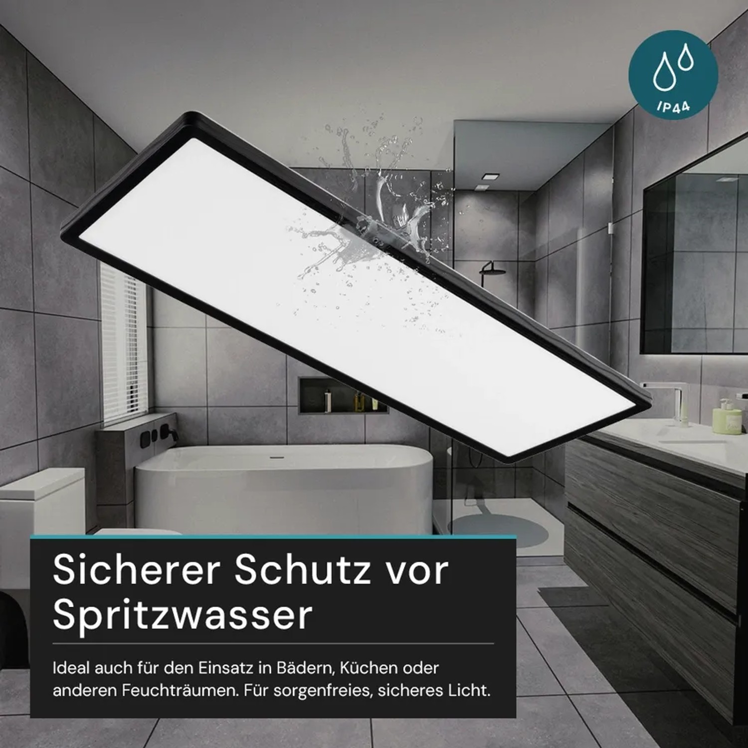 LUXULA LED Panel 58x20cm 24W 2200lm IP44 Wassergeschützt CCT Dimmbare Deckenleuchte Fernbedienung 3000K bis 6500K Warm- Kaltweiß Aufbauleuchte Schwarz_6