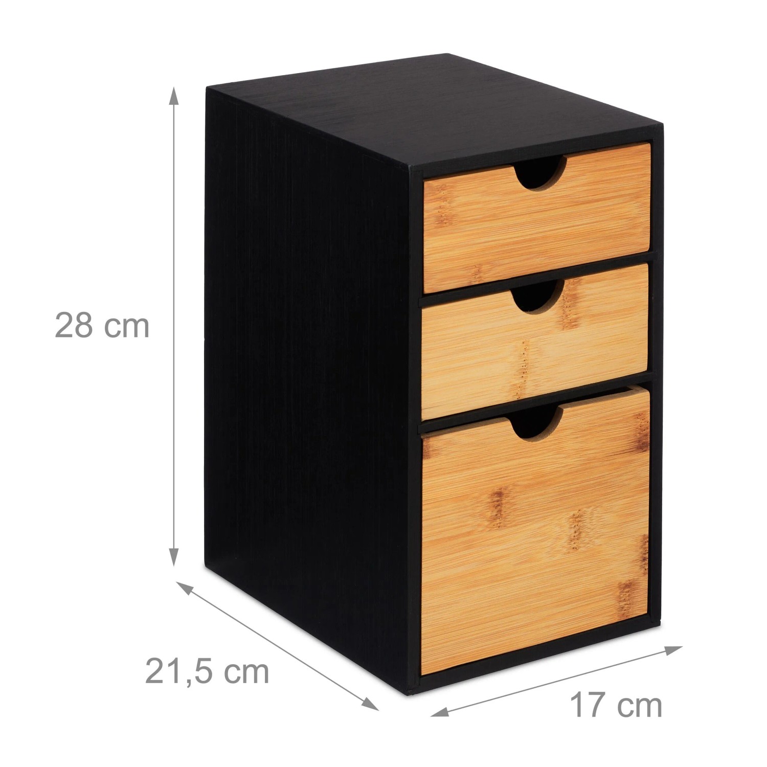 Relaxdays Schubladenbox Bambus MDF Schwarz Natur Mit 3 Schubladen 28 x 17 x 21,5 cm 2,2 kg_4