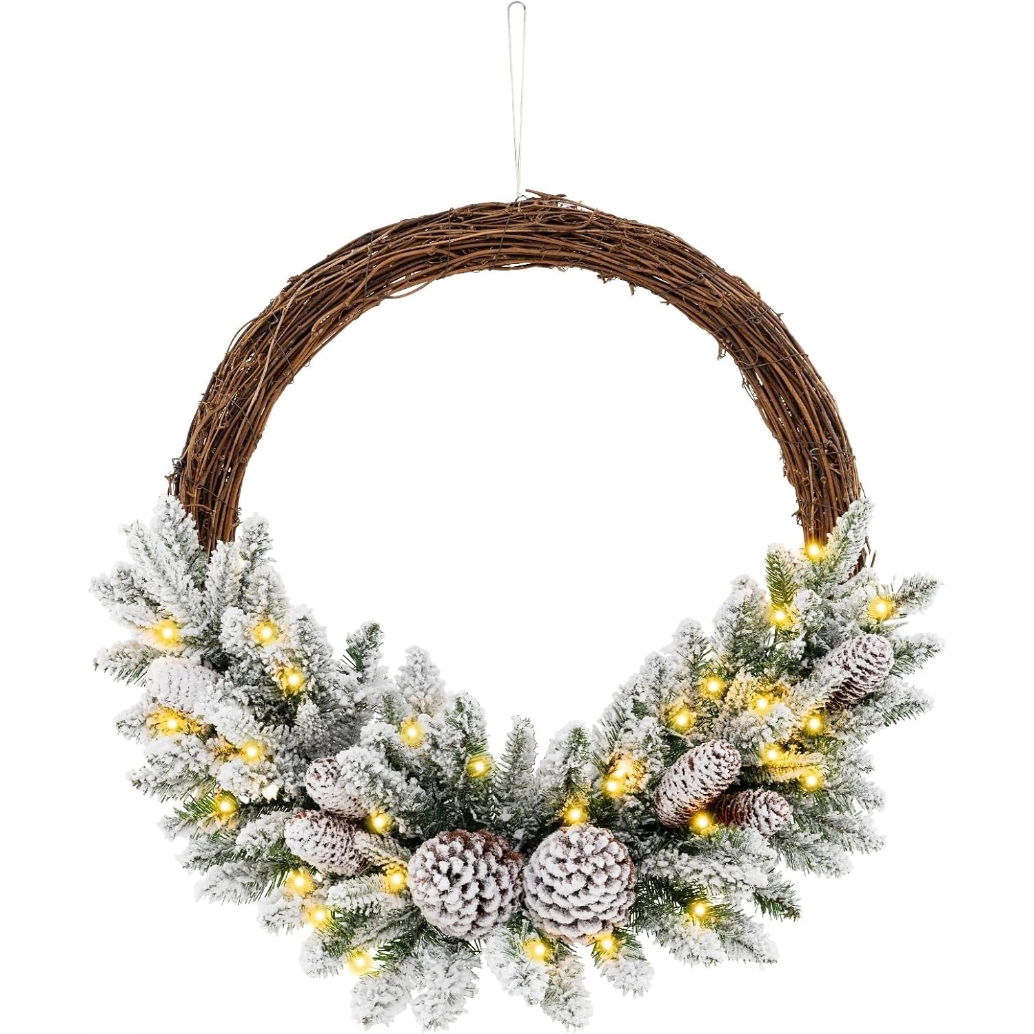 Costway Künstlicher Weihnachtskranz 60cm Led Schneebedeckt