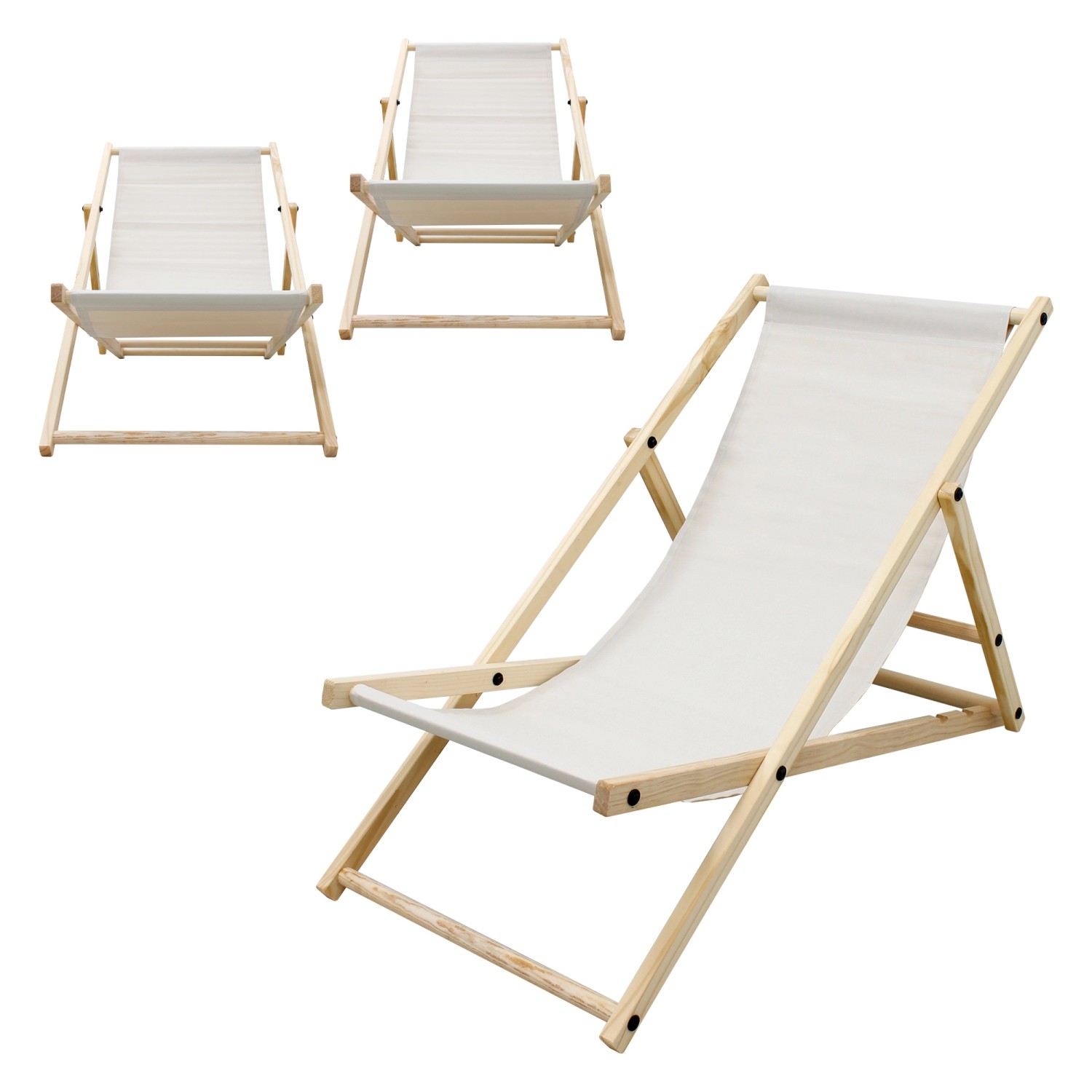 ECD Germany 3Er Set Liegestuhl Klappbar Beige aus Holz 3 Positionen bis 120 günstig online kaufen