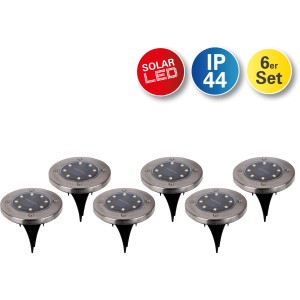 6er-Set Näve LED Solar-Erdspieße Kian für Garten & Terrasse. Warmweißes Licht, IP44.