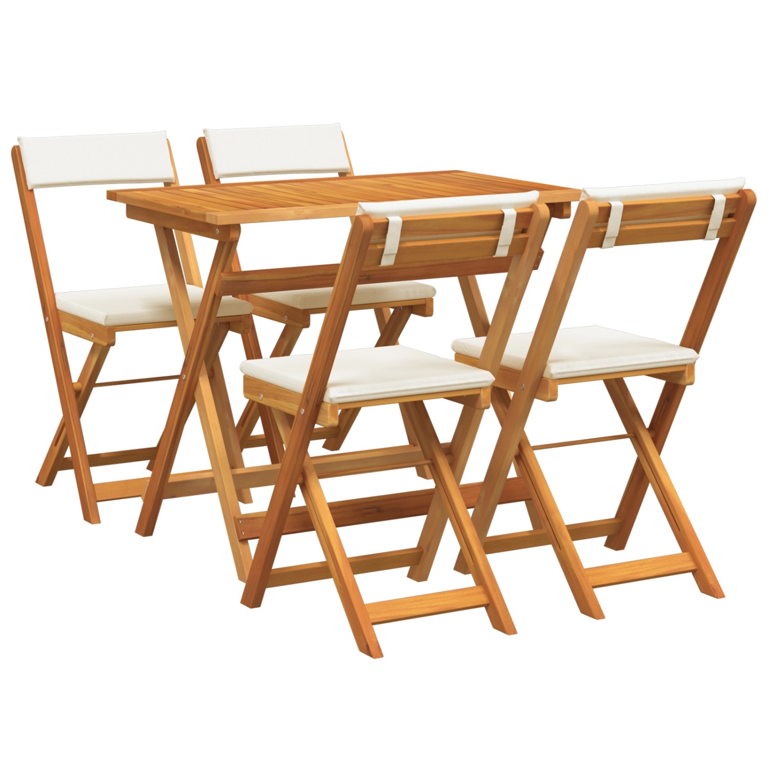 vidaXL 5-Teiliges Klappbares Bistro-Set mit Kissen aus Massivem Akazienholz 4105504