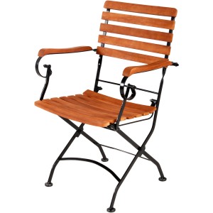 Garten Pleasure Klappstuhl aus Teakholz mit schwarzem Metallgestell, Teil des 5-teiligen Gartenmöbel-Sets Wien.