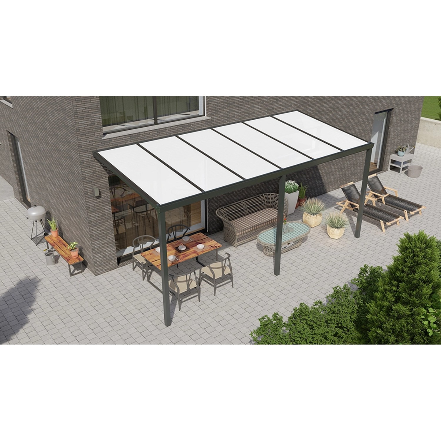 Terrassenüberdachung Basic 600 cm x 300 cm Anthrazit Glanz PC Opal günstig online kaufen