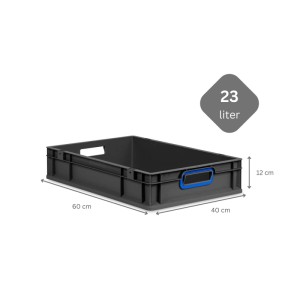 PROREGAL Eurobox Sparset, 23L, schwarz mit blauen Griffen und Auflagedeckel. Aufbewahrungsbox für Transport und Lagerung.