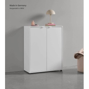 Weißer mokebo Schuhschrank "Der Concierge" mit zwei Türen, 74 cm breit. Schuhkommode für Flur oder Ankleidezimmer.