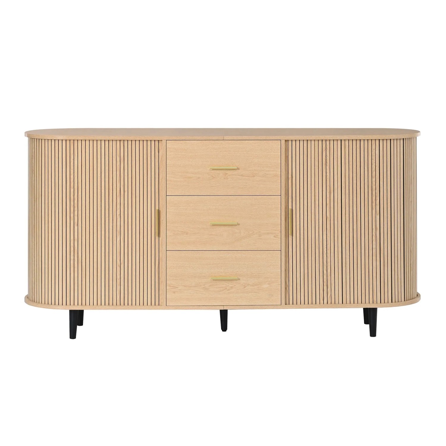 Merax Sideboard 3 Schubladen Schiebetüren Rillenoptik