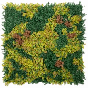 Primaflor Kunsthecke Moos Mix, 100x100cm, grüne und gelbe Kunstpflanzen für Wanddeko.