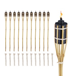 Relaxdays Bambus Gartenfackeln 12er Set mit Metalltank und Ersatzdochten, Natur, 90 cm.