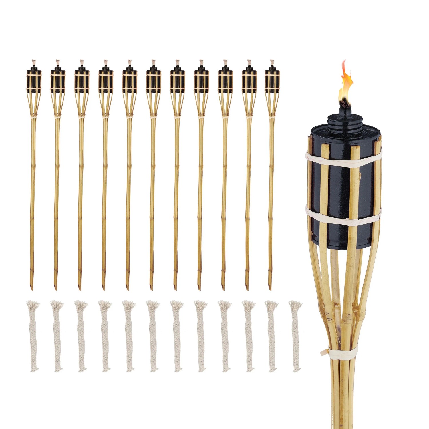 Relaxdays Bambus Gartenfackeln mit Metalltank 12er Set Natur 90 cm