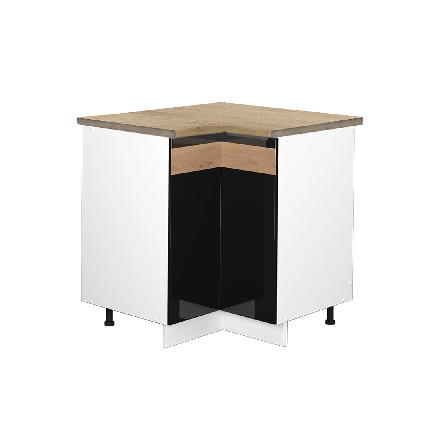Vicco Eckunterschrank Fame-Line Schwarz Eiche hochglanz/Weiß 81 cm AP Eiche