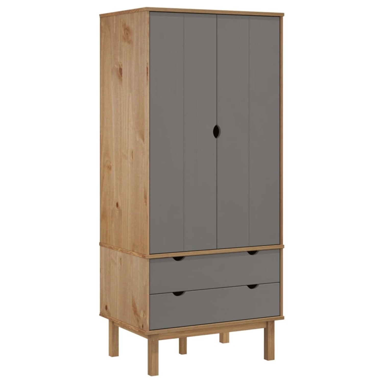 vidaXL Kleiderschrank OTTA Braun&Grau 76,5x53x172 cm Massivholz Kiefer günstig online kaufen