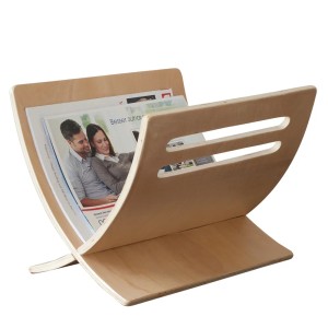 Homestyle4u Zeitungsständer aus hellem Holz, gefüllt mit Zeitschriften.