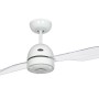 Weißer CASAFAN Deckenventilator Libelle 132 cm mit transparenten Acrylglas-Flügeln.