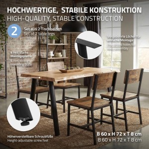 ML-Design Tischbeine Metall Schwarz 2er Set 60x72 cm Oval Tischgestell A-Form aus Stahl
