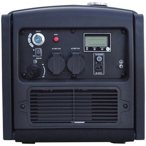Hyundai Inverter-Generator HY3200SEi D, 3200 W, Rückansicht mit Bedienelementen und Anschlüssen.