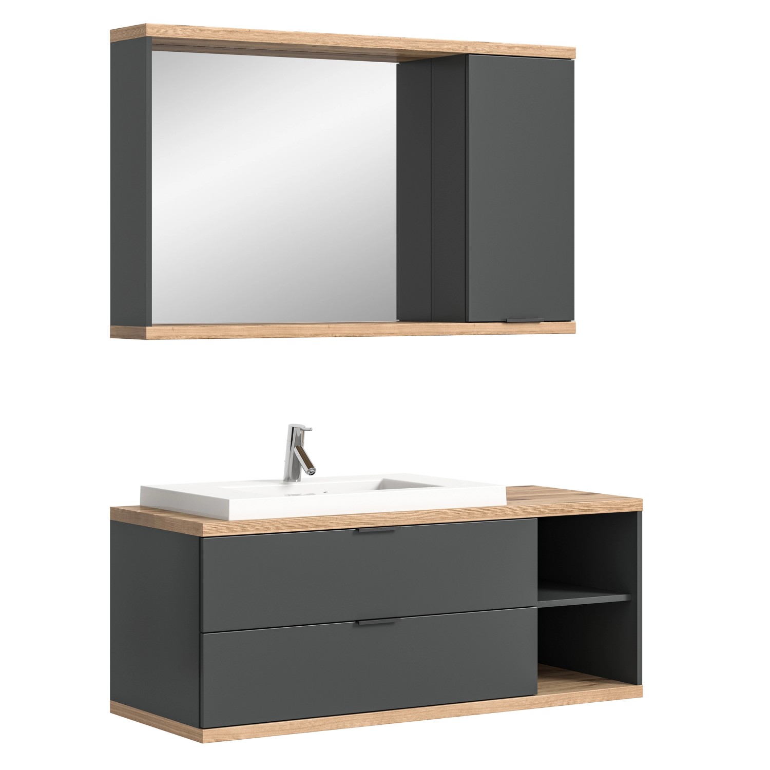 Badkombination Nuaro m. Hängeschrank Anthrazit/Nox Oak 130 cm 3-tlg.