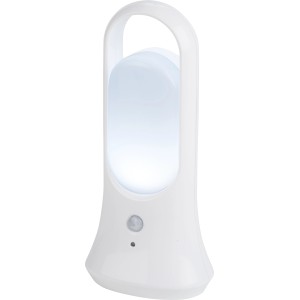 Weißes LED-Nachtlicht mit Bewegungsmelder und Tragegriff.
