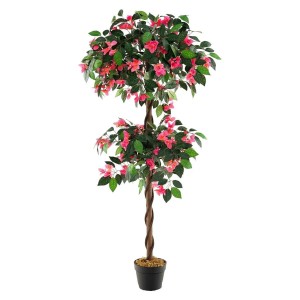 Costway Kunstpflanze mit 252 Blüten & Natürlichen Blättern Rosa 150cm