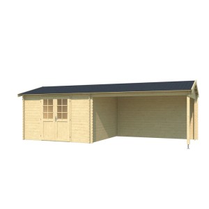 Lasita Gartenhaus Amarillo, 710x330 cm, unbehandelt. Holzhaus mit Doppeltür und Schleppdach.